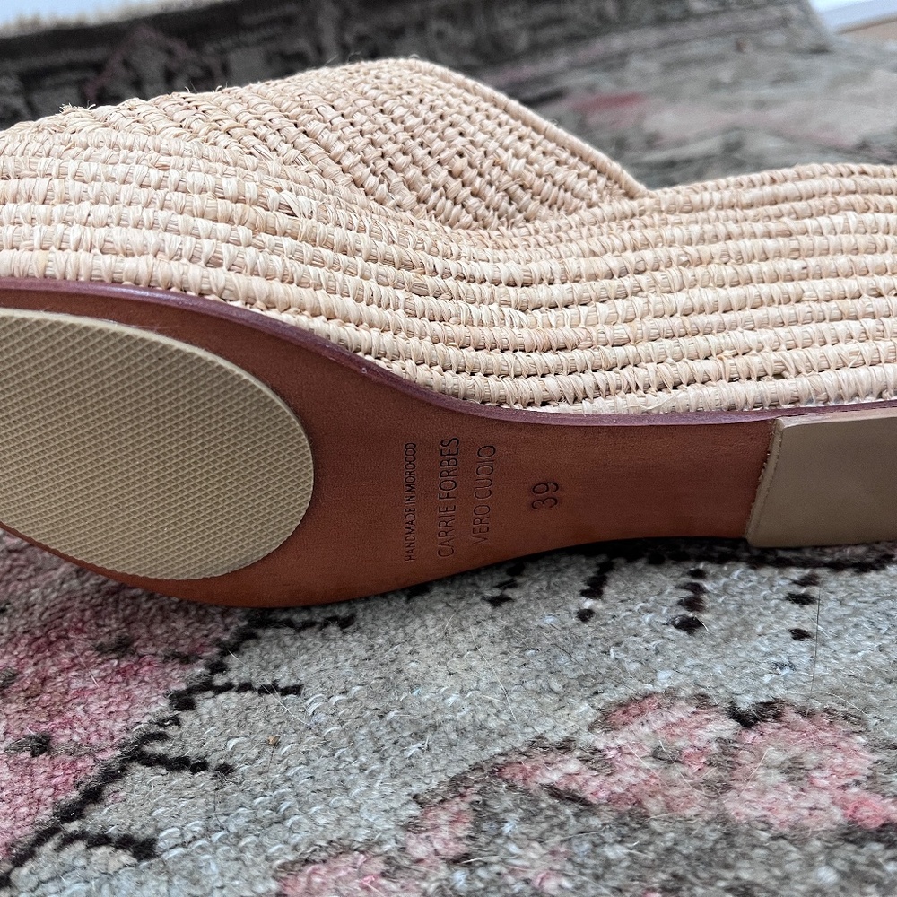 Carrie Forbes Woven Raffia Wedge Slide Sandals 8.5 - Picture 2 of 4
